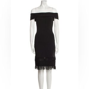 Sachin and Babi Black Knit Cocktail Dress Off Shoulder Zip Back Size S‎